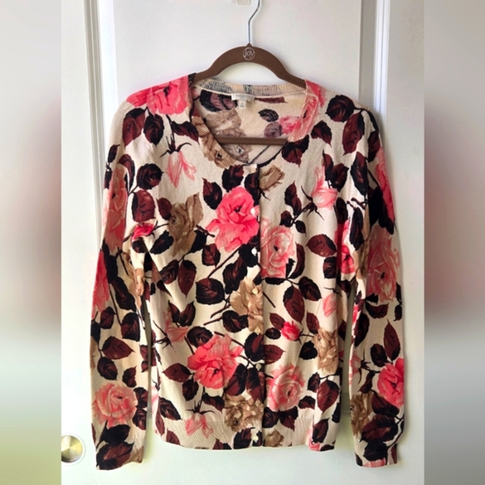 Talbots Womans Long Sleeve Button Down Floral Cardigan